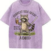 Adhd Raccoon Mental Health vintage washed oversized T-shirt in Purple