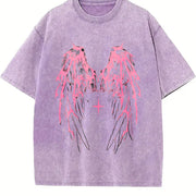 Angel Wings Y2K vintage washed oversized T-shirt in Purple