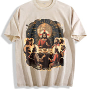 The Last Supper – Christian Jesus and Disciples vintage washed oversized T-shirt in Beige