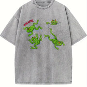 Frogs Chaos 90s Retro Animal Frog Vintage Washed T-Shirt in Gray