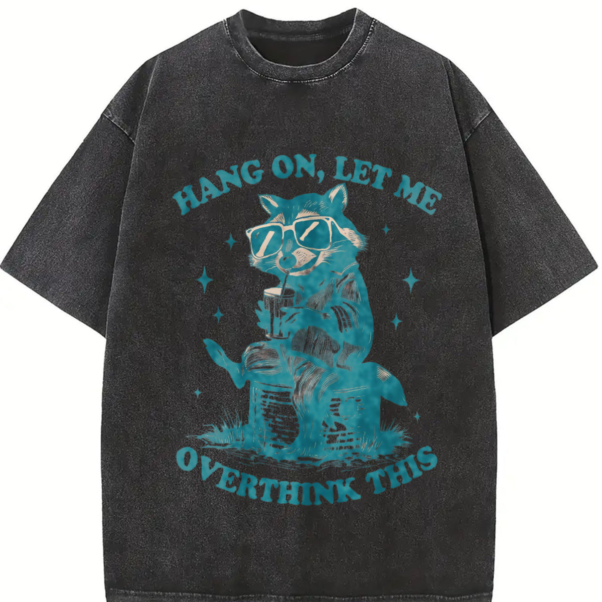 Retro Raccoon 90s Raccoon Hang On Vintage Washed T-Shirt in Black