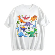 Autumn Dinosaur World Cartoon Short-sleeved Cotton T-Shirt in White