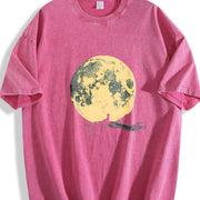 Retro Moon and Lonely Man Vintage Washed T-Shirt in Red