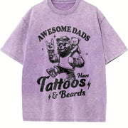 Retro Awesome Dad Have Tattoos and Beards Vintage Washed T-Shirt in Purple