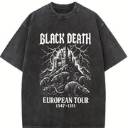 Black Death Gothic Plague Rats Castle Medieval Dark Humor Vintage Washed T-Shirt in Black