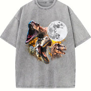 Retro T-rex Dinosaur Vintage Washed T-Shirt in Gray