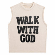 Christian Walk with God Vintage Washed Tank Top in Beige