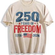 250 Years of Freedom: USA 1776–2026 Patriotic Independence Vintage Washed T-Shirt in Beige