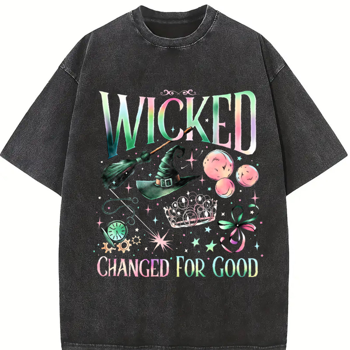 Wizard Movie Fan Wicked Changed For Good vintage washed oversized T-shirt in Black
