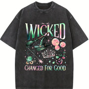 Wizard Movie Fan Wicked Changed For Good vintage washed oversized T-shirt in Black