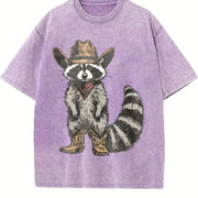 Raccoon Cowboy Western Animal Vintage Washed T-Shirt in Purple