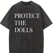 Protect the Dolls – Feminist Empowerment Message vintage washed oversized T-shirt in Black
