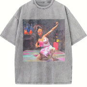 Pink Dress Party Doll Vintage Washed T-Shirt in Gray