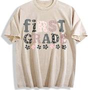 First Grade Teacher Vintage Washed T-Shirt in Beige