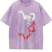 Demon Horned Skull Sleeveless Tank Vintage Washed T-Shirt in Purple
