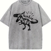 Auntie Saurus Dinosaur Vintage Washed T-Shirt in Gray