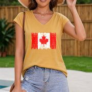 Canada Day Distressed Flag Women's Color Cotton Tank Top in Yellow