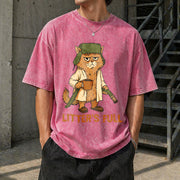 Full Cat Lovers Christmas Xmas Vintage Washed T-Shirt in Red