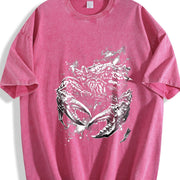 Crab 90s Retro ® Zodiac Grunge Y2k Vintage Washed T-Shirt in Red