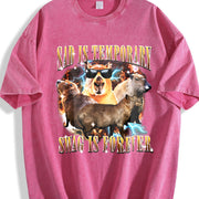 Sad Is Temporary Swag Is Forever 90s Vintage Washed T-Shirt in Red