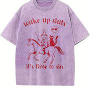 Wake Up Baddies It's Time to Misbehave Vintage Washed T-Shirt in Purple
