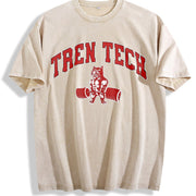 Tren Tech Muscular Bulldog Weightlifting Tank Vintage Washed T-Shirt in Beige