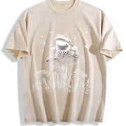 Retro Frog on the Mushroom 90s Vintage Washed T-Shirt in Beige
