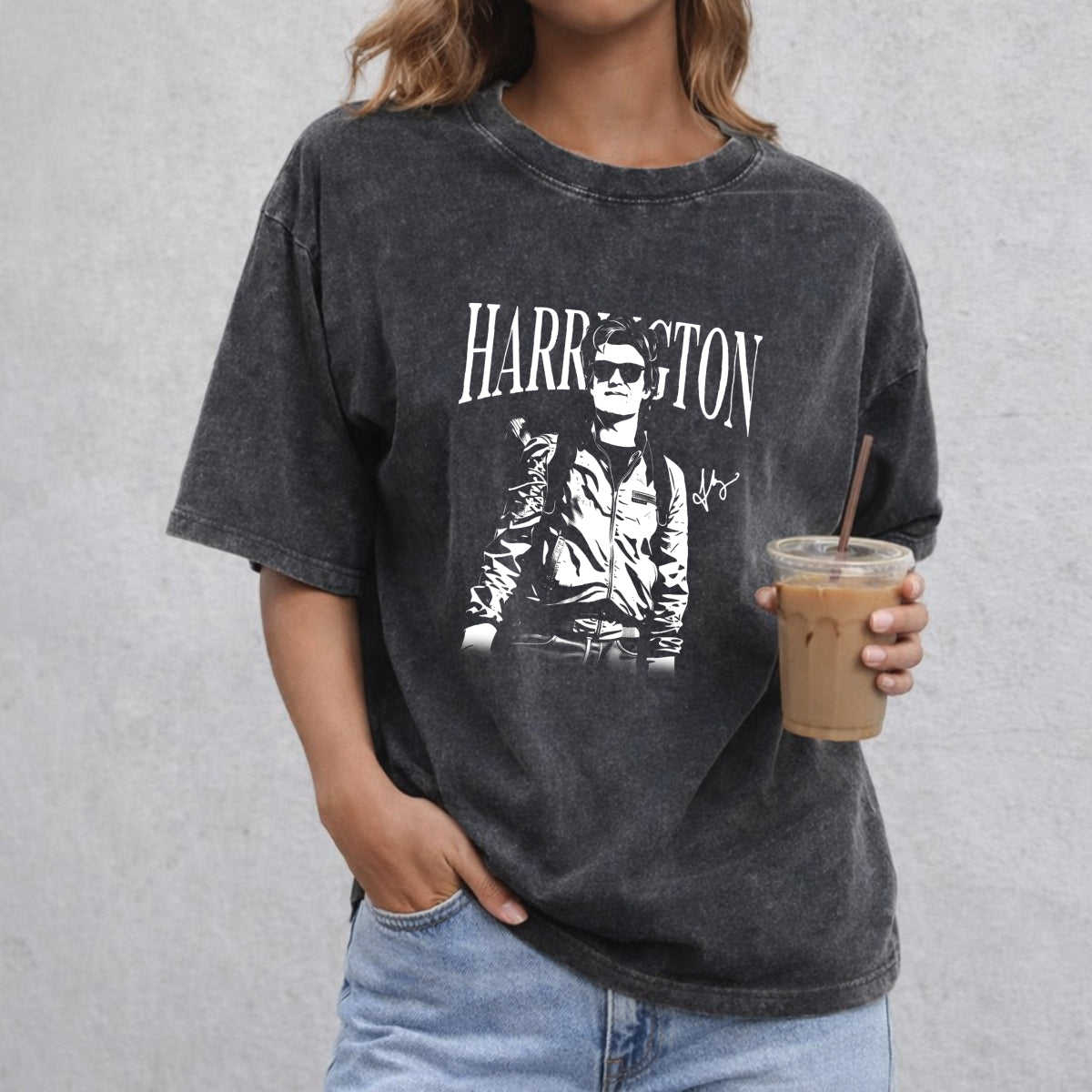 Steve Harrington vintage washed oversized T-shirt in Black