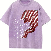 Wavy American Flag Vintage Washed T-Shirt in Purple