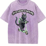Black Cat Scooter Off to Cause a Kerfuffle Boxy Vintage Washed T-Shirt in Purple