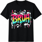 Man' Graffiti Spray Paint BRUH Black Stretch for Boys Man Cotton T-Shirt in Black