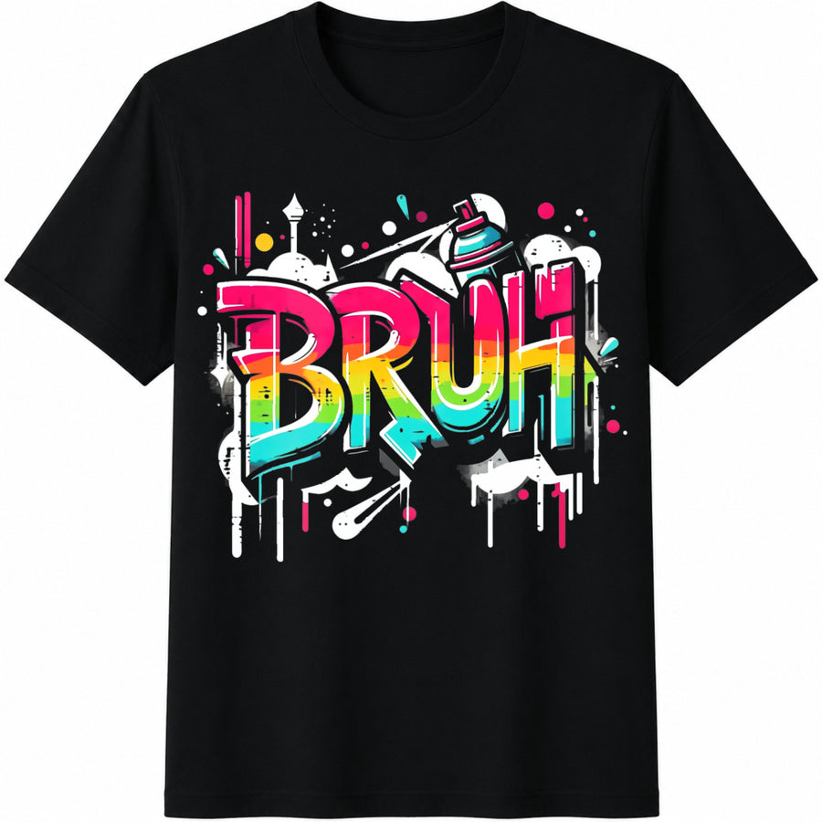 Man' Graffiti Spray Paint BRUH Black Stretch for Boys Man Cotton T-Shirt in Black
