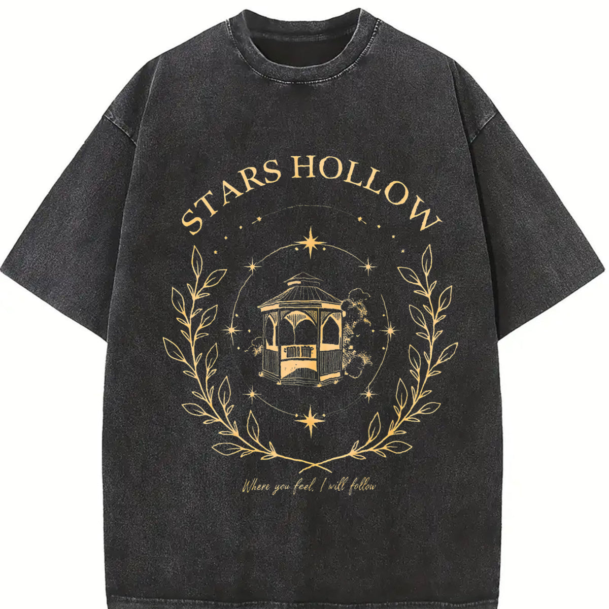 Stars Hollow Two- Sided Vintage Washed T-Shirt in Black