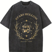 Stars Hollow Two- Sided Vintage Washed T-Shirt in Black