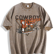 Front Back Western Cowboy Tank Vintage Washed T-Shirt in Brown
