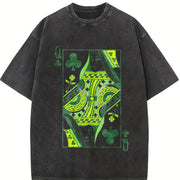 Queen of Clubs for St. Patrick's Day Vintage Washed T-Shirt in Black