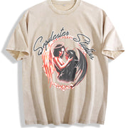 Angel Demon Tank Gothic Sleeveless Muscle Vintage Washed T-Shirt in Beige