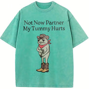 Not Now Partner My Tummy Hurts Cowboy Frog vintage washed oversized T-shirt in Blue