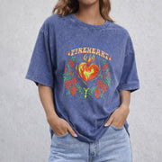 Fire-heart vintage washed oversized T-shirt in Blue
