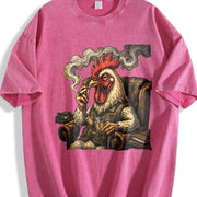 Smoking Chicken in an Armchair Vintage Washed T-Shirt in Red