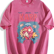 Jaws x Magikarp Poke Anime vintage washed oversized T-shirt in Red