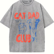 Cat Dad Cat Lover Vintage Washed T-Shirt in Gray