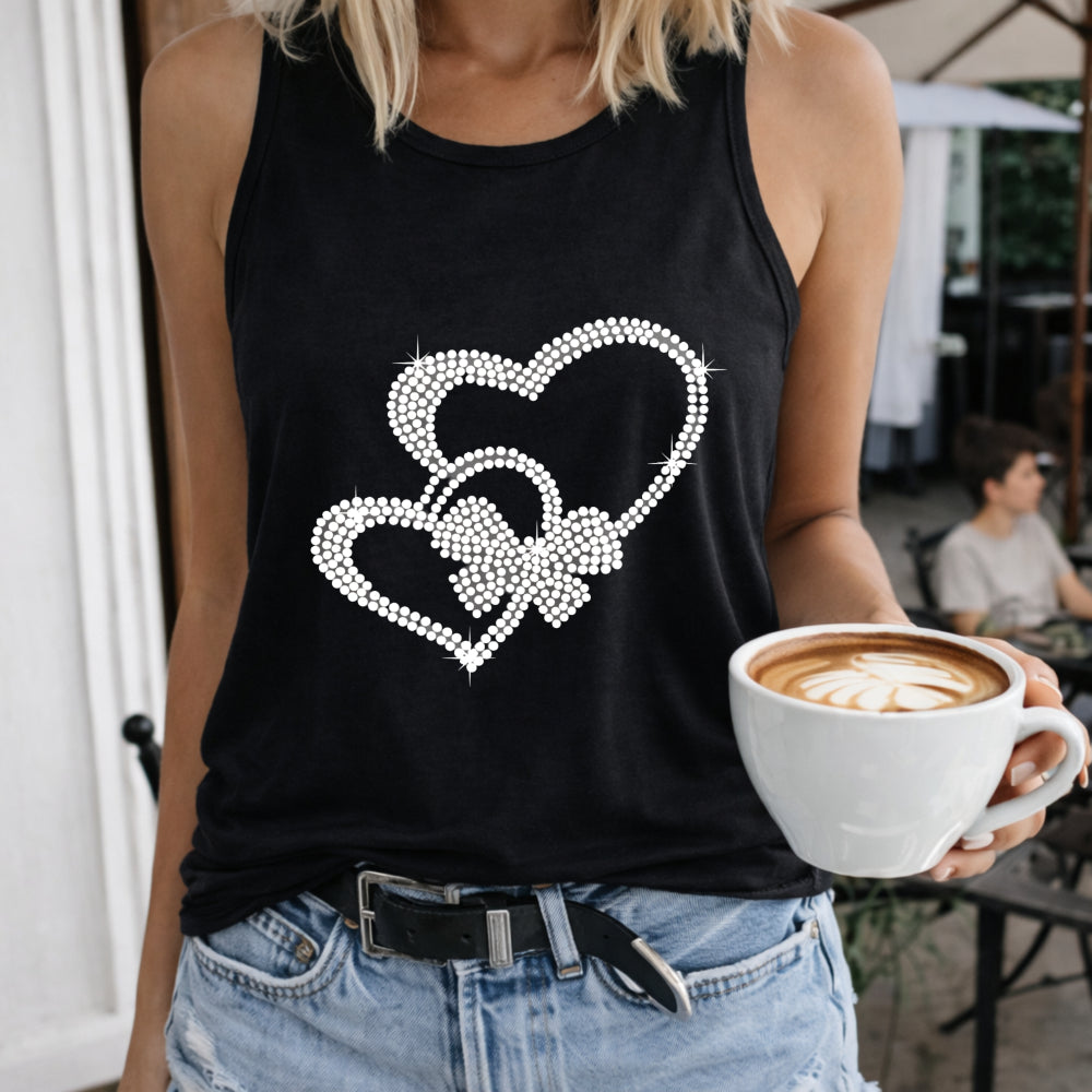 Interlocking Hearts Women's Color Cotton Tank Top in Black