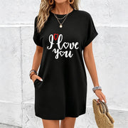 A Flowing Maxi Dress with an Off-shoulder a Heart That Cotton T-Shirt in Black