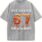 100 Percent Humorous Italian Brainrot Tung Sahur Six vintage washed oversized T-shirt in Gray