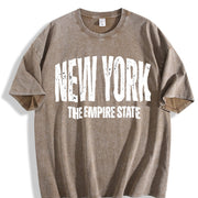 New York the Empire State Grunge Vintage Washed T-Shirt in Brown