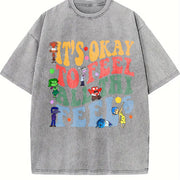 It's Okay to Feel All the Feels 2 Slides Vintage Washed T-Shirt in Gray