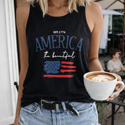 America THE Beautiful Women's Color Cotton Tank Top in Black