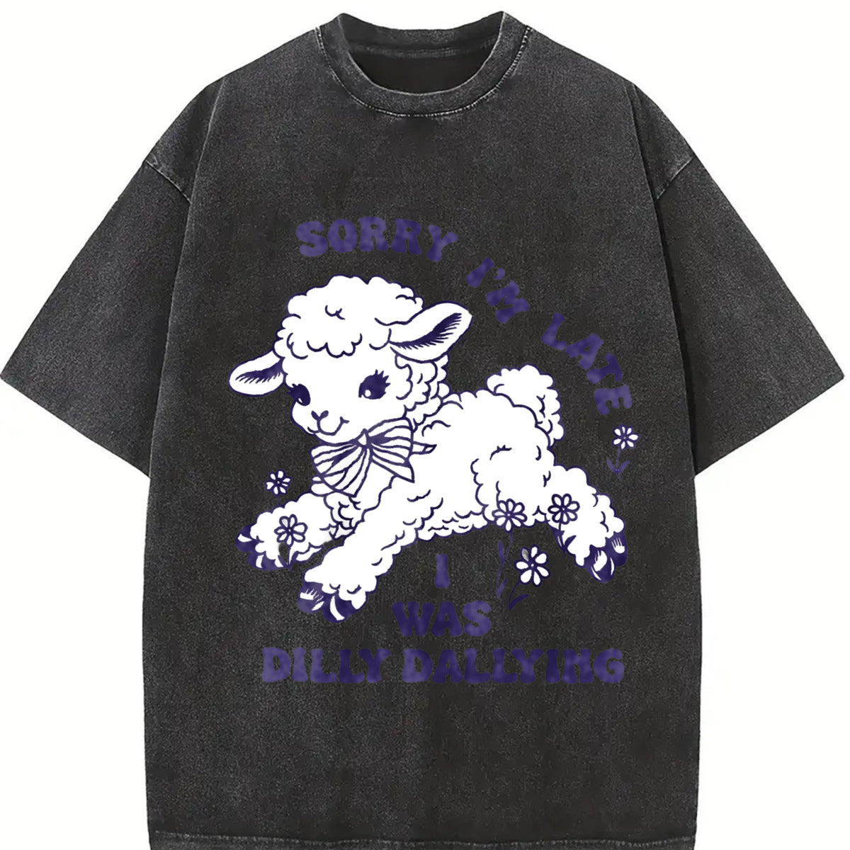 Dilly Dallying Sorry I'm Late Vintage Washed T-Shirt in Black