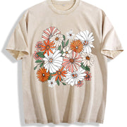 Boho Chic Wildflower Floral vintage washed oversized T-shirt in Beige